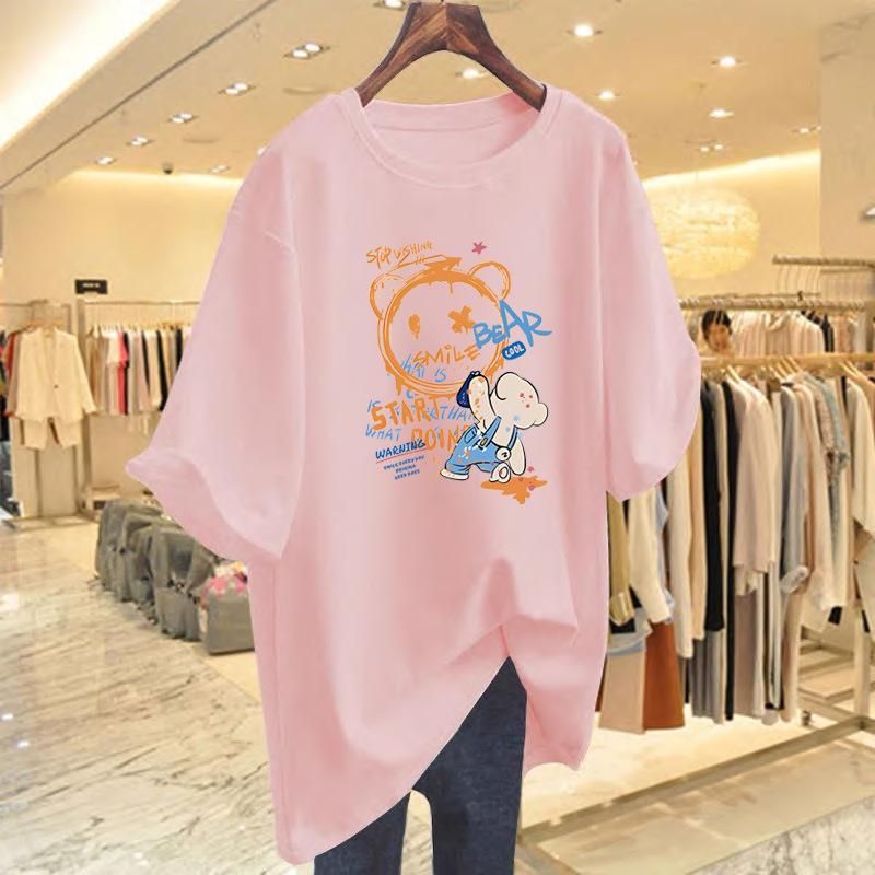 Pure cotton spring and summer new fashion printing cartoon bear pattern loose t-shirt women's summer