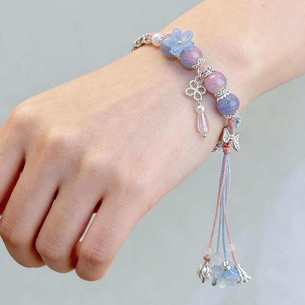 Exquisite Natural Stone Butterfly Flower Bracelet Elegant Gradient Color Beaded  Pendant Elastic Beaded Bracelets for Women Gift