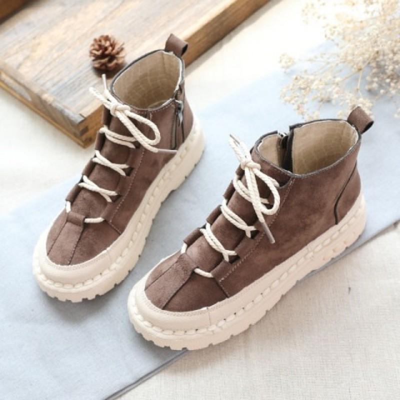 Womens Retro Soft Sole Ankle Boots British Style Flat Heel Casual