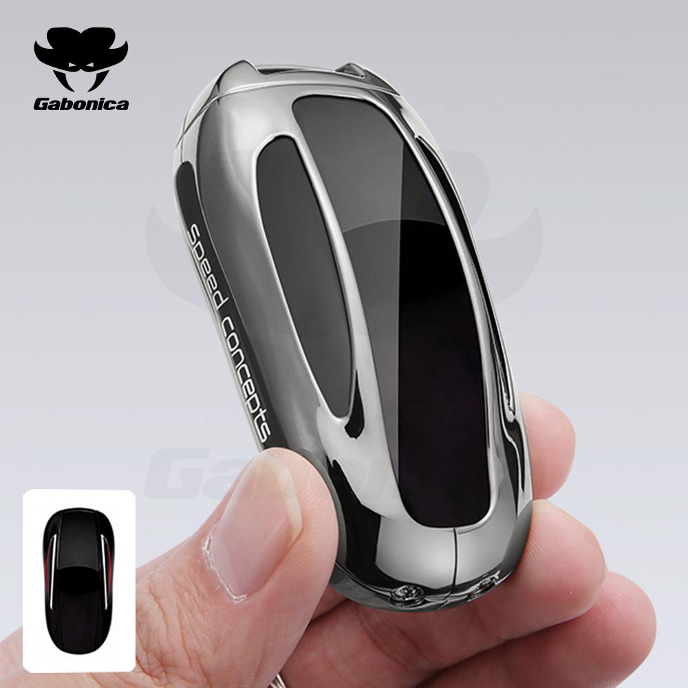 For Tesla Model 3 Y S Model X Zinc Alloy Carbon Fiber Car Key Protection Shell Cartoon Smart Remote Key Cover Car Accessories