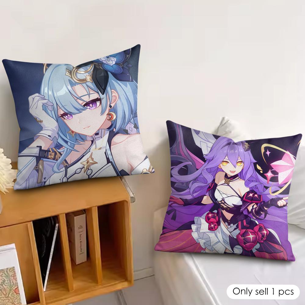 Anime Game Honkai Impact Cushion Cover Silky Short Plush Invisible Zipper Dustproof Sofa Pillow Case For Home Decor