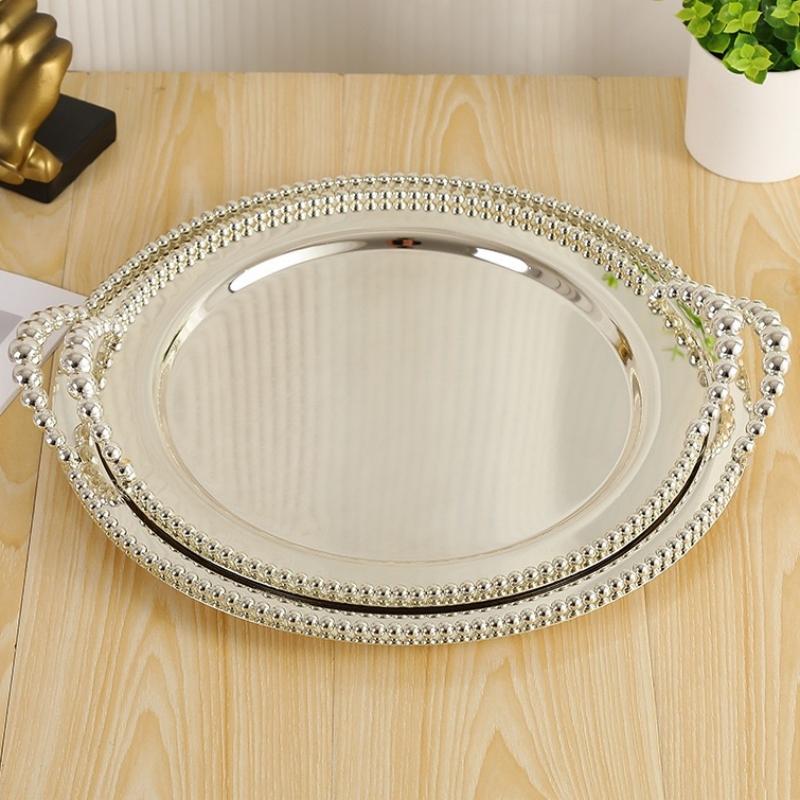European Style Polishing Texture Circle Shape Tray,Silver Alloy Tea Disc Home Cheese Food Plate,Snack Disc Table Decoration