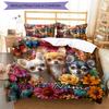 3PC Custom Name Chihuahua Friends Flowers Bedding Set Duvet Cover Closure Includes 1 Duvet Cover & 2 Pillowcases for Bedroom