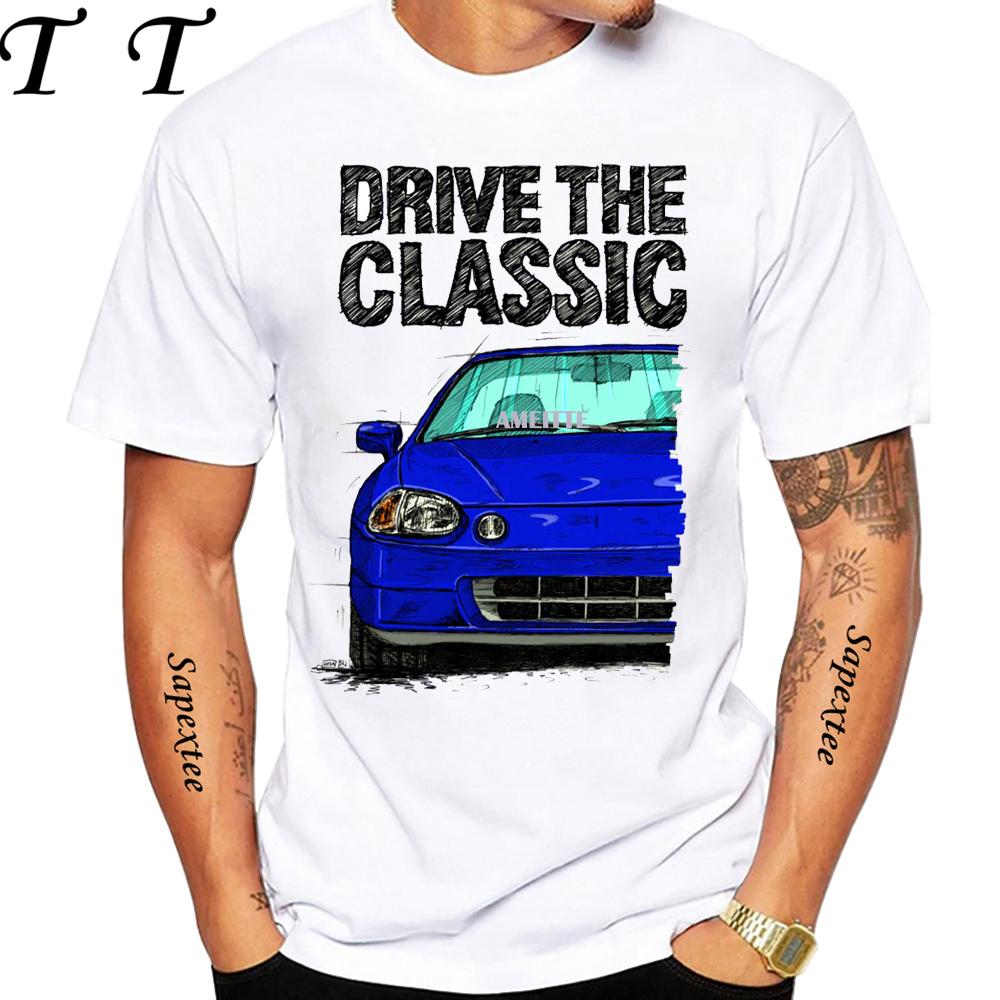 90's Men Short Sleeve Drive The Classic Del Sol CRX Early Model T-Shirt Boy Hip Hop White Casual Tees Retro Mans Sport Race Tops