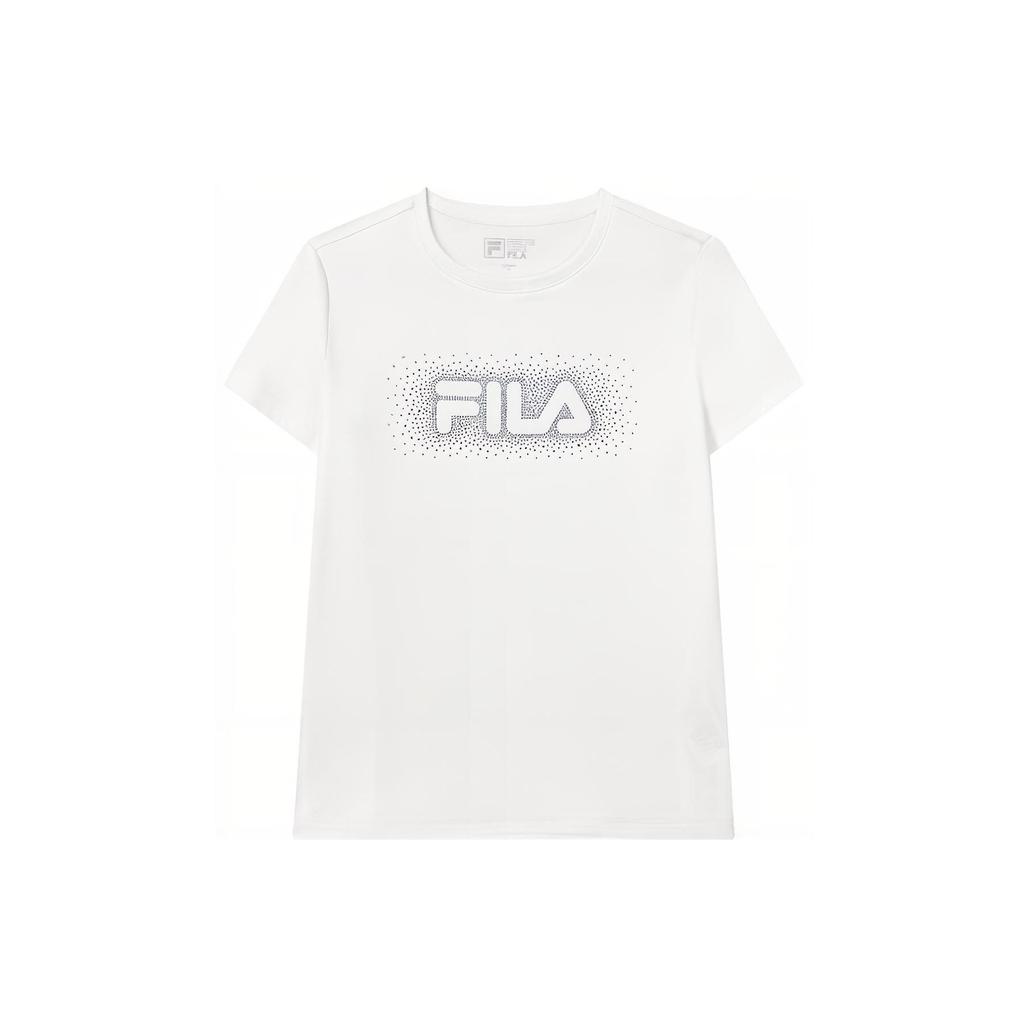 FILA Logo Print Solid Color Round Neck Short Sleeve T-Shirt Women Tops White F51W222101FWT