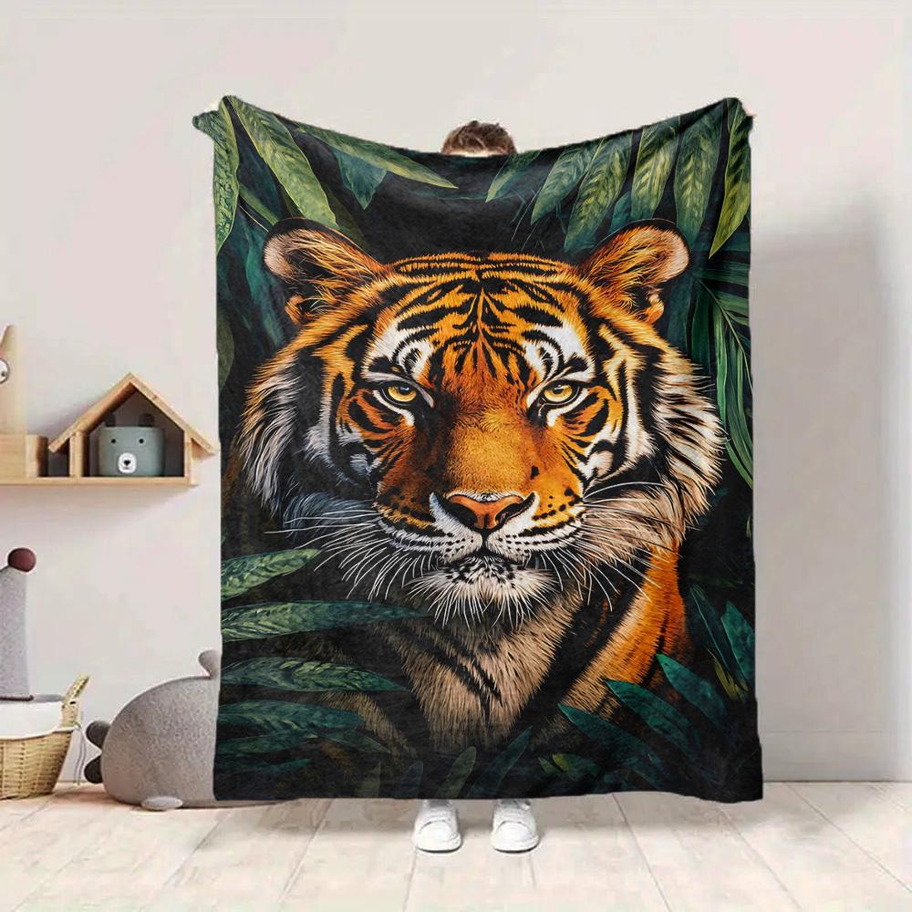 1PC Tiger Print, Jungle Theme Print Blanket, Soft Throw Blanket - Warm & Cozy for Couch, Bed, Office, and Travel , Christmas present yy250912233