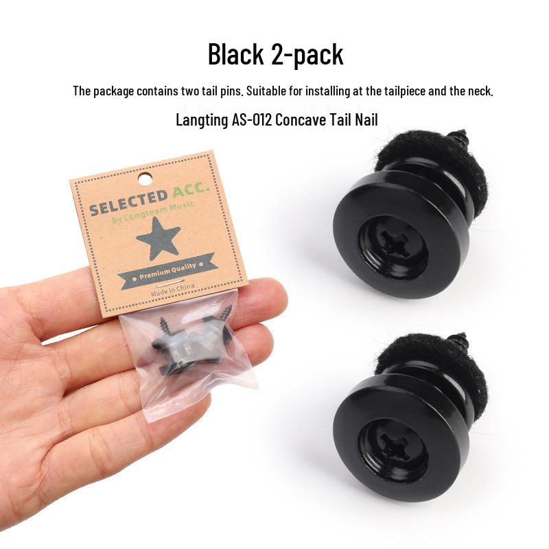 2-Piece Non-slip Wooden Folk Guitar Tailpiece & Concave Electric Bass Tuning Peg with Black Metal Strap Button