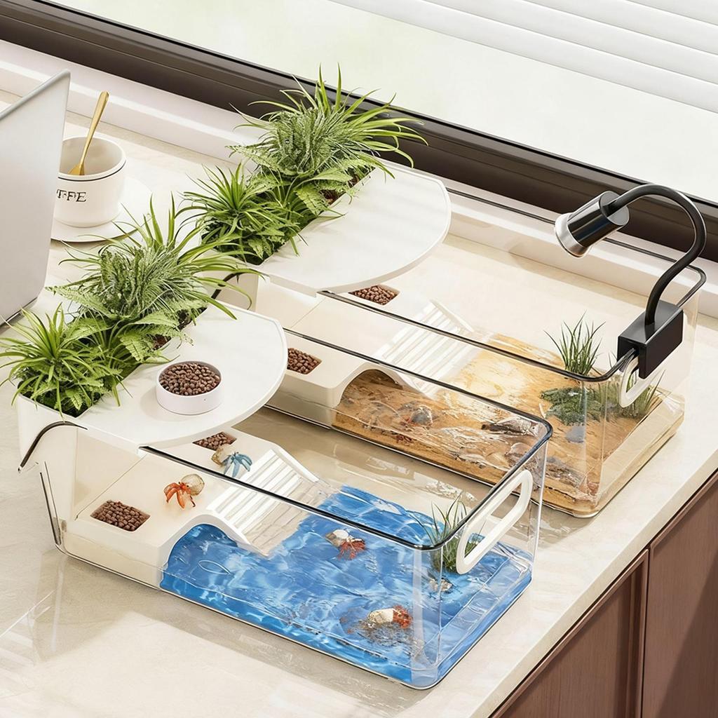 Large Turtle Tank Detachable Slider Reptile Accessories Clear Tortoise Tank Reptile Enclosure For Tree Frog Salamanders Crayfish