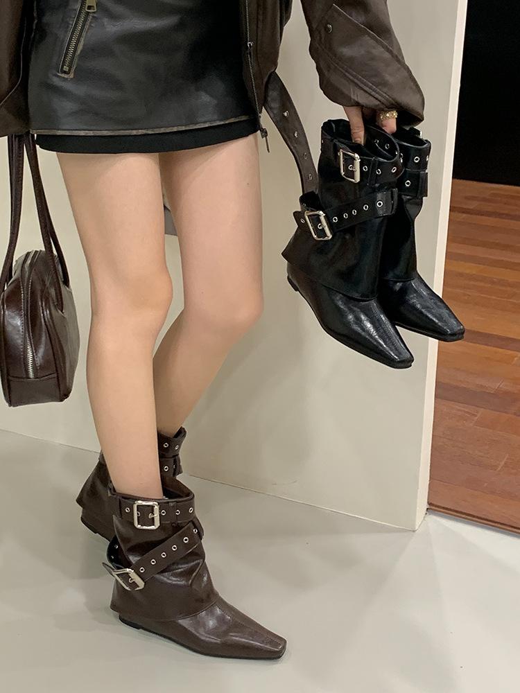 Short Boots Women's Boots New 2025 Autumn and Winter Women's Boots Inner Height Increase Small Square Head Short Boots Niche Design Pants Boots