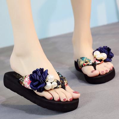 Summer Beach Flip Flops Women's Sandals Handmade Flowers Casual Clip Flat Sandals Slippers Outside Wearing Women's Shoes
