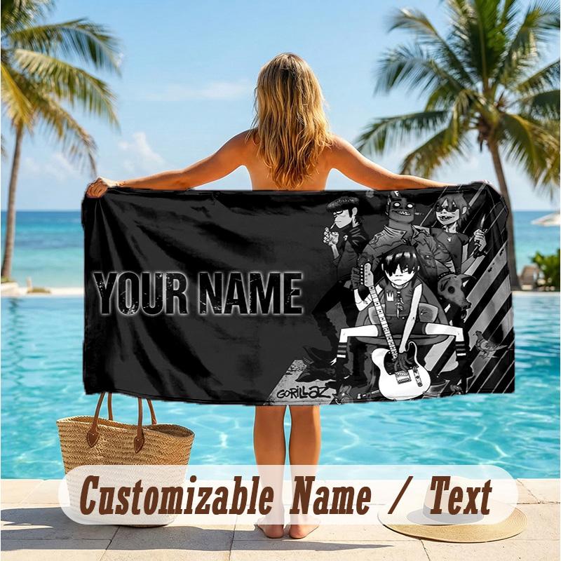 Custom Text Beach Towel, Soft Absorbent Swimming Multi-use TowelGorillaz
