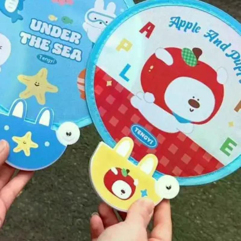 Cute Cartoon Foldable Handheld Round Fan Lightweight Portable Summer Fan Mini Outdoor Round Convenient Pocket Fan