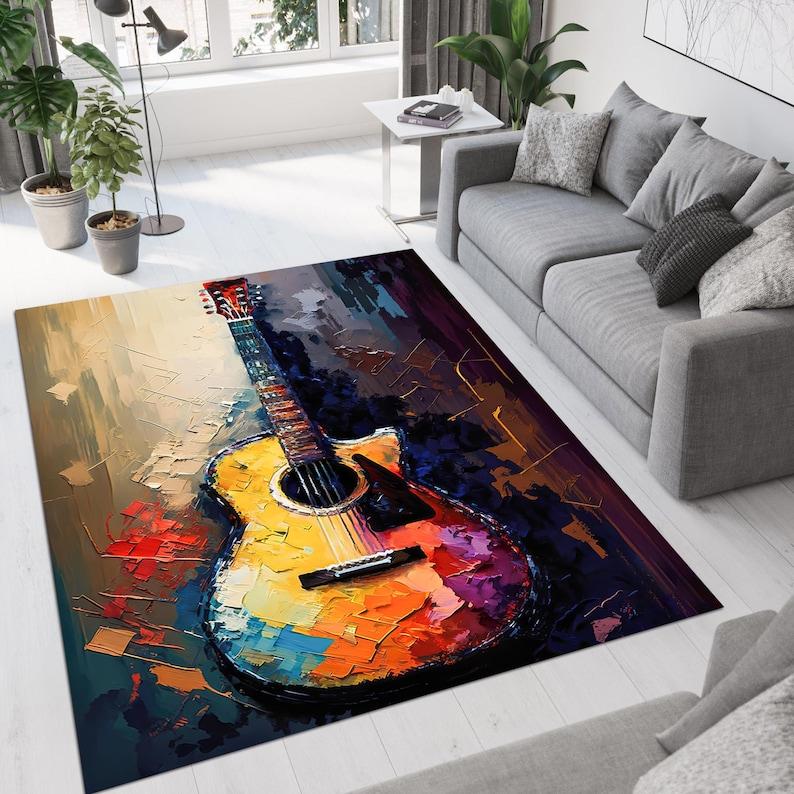 Train Guitar Pattern Carpet Guitar Enthusiasts Home Decoration Creative Guitar Elements Carpet Living Room Bedroom Warmth Rug