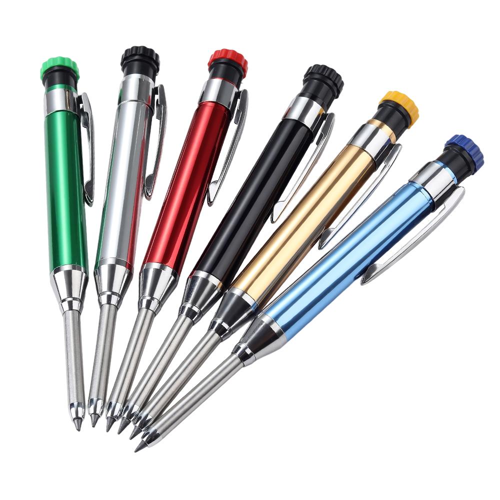 1-6Pcs Metal Solid Carpenter Mechanical Pencil Set with Sharpener Lead Core Deep Hole Construction Marking Scriber Tool Supply