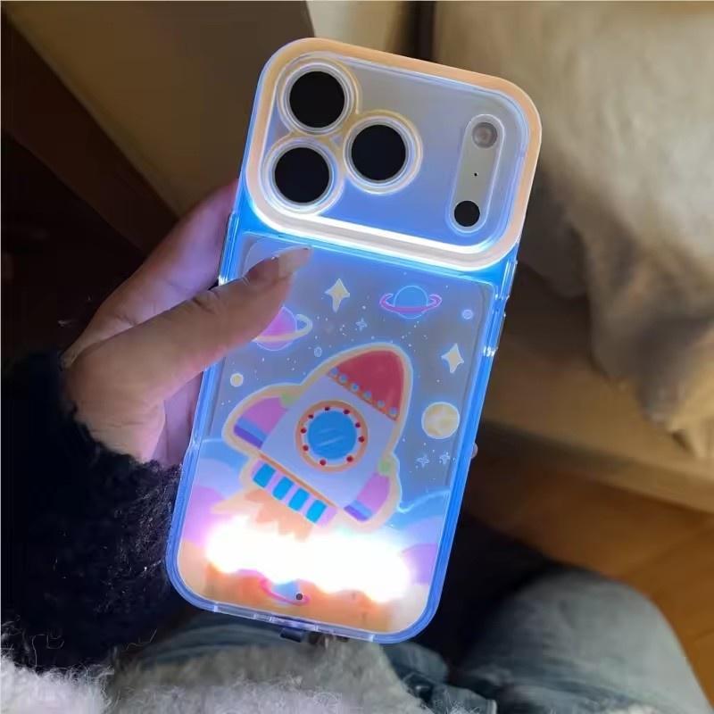 Illuminating call lights, flying saucer rocket phone cases suitable for iPhone 17 17Air 16 15 14 13 12 11 Promax XSMAX XR X