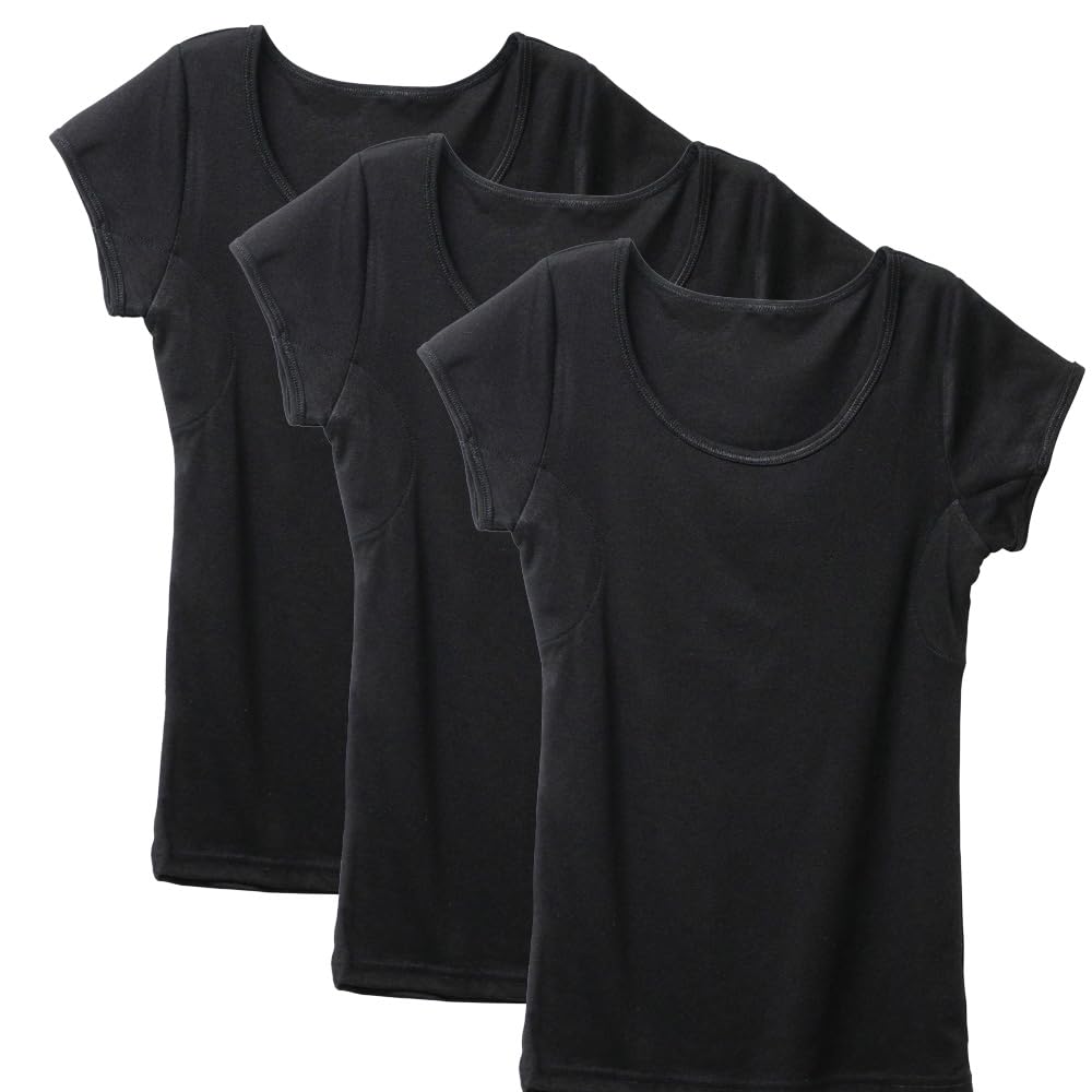 

Трикотажная футболка Shirasagi с коротким рукавом и хлопковыми впитывающими пот подкладками под мышками для женщин, S5022B-RT (Набор из 3 штук, JP, Алфавит, LL,