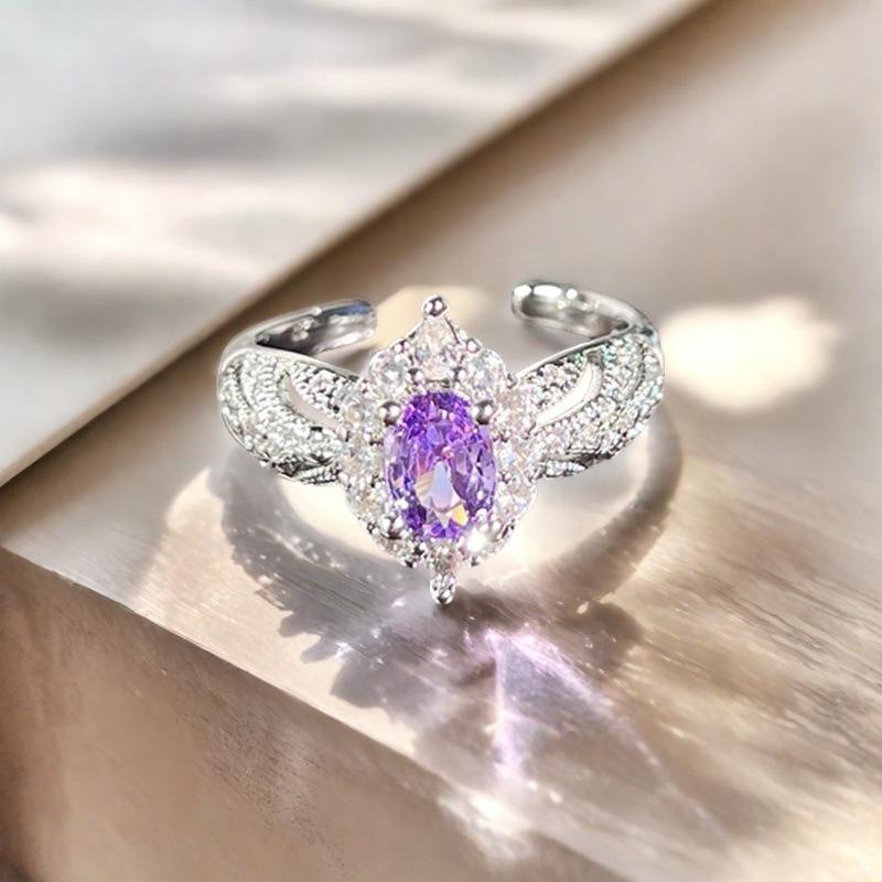 Nine Purple Isolation Purple Zircon Brushed Open Ring Female Niche Design Advanced Personality Light Luxury Ring