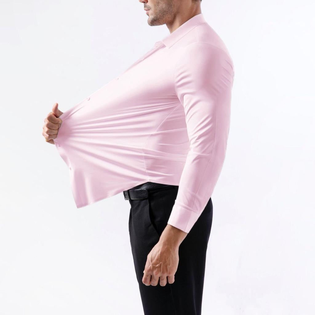 Men’s High Elasticity Seamless Long Sleeve Solid Color Business Shirt