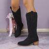 Fashion Women Embroidery Knight Boots Women Retro Square Toe PU Leather Knee High Boots Female Autumn Winter Western Cowboy Botas Mujer