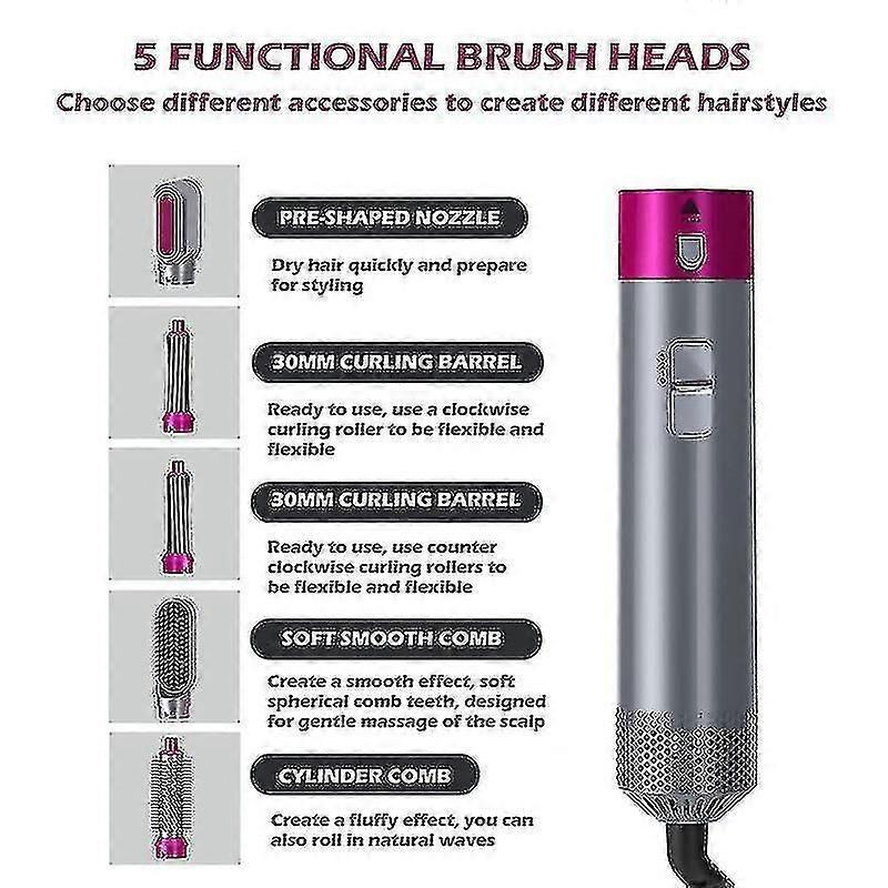 Haartrockner 5 in 1 Air Styler Keramik-Haartrocknerbürste Drehende Locken Sanfte Locken Wellen-Föhn Glätteisen