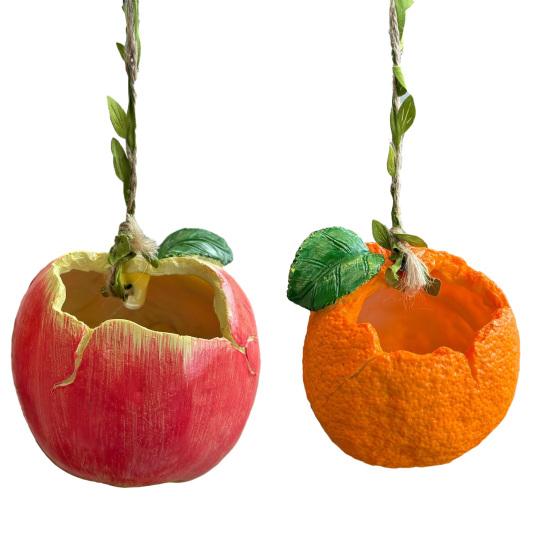 Frucht-Hängepflanzer Niedriger kleiner fruchtförmiger Harz-Blumentopf mit Hanfseil für Küche Balkon Terrasse Garten Dekoration
