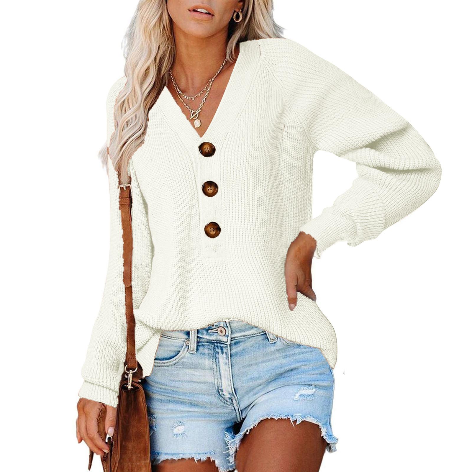 

Женский осенне-зимний свободный однотонный однобортный полукардиган с v-образным вырезом, вязаный свитер с длинными рукавами и топом XXXL белый