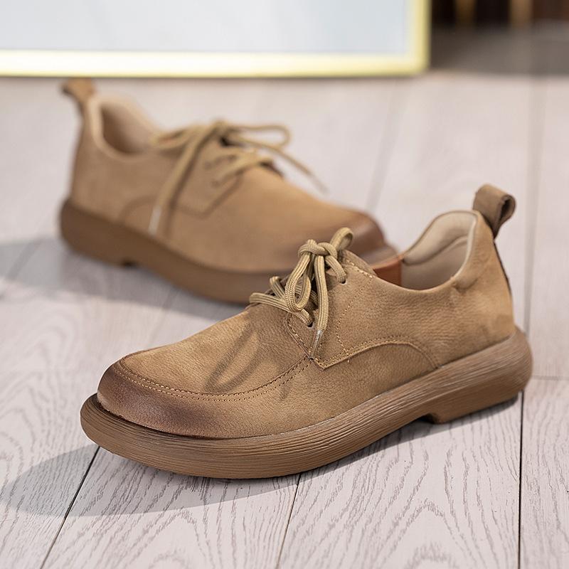 

Однослойная коровья кожа, повседневные туфли на низком ходу, женские туфли в стиле ретро, универсальные женские ботинки, повседневные туфли на плоской подошве 41 хаки