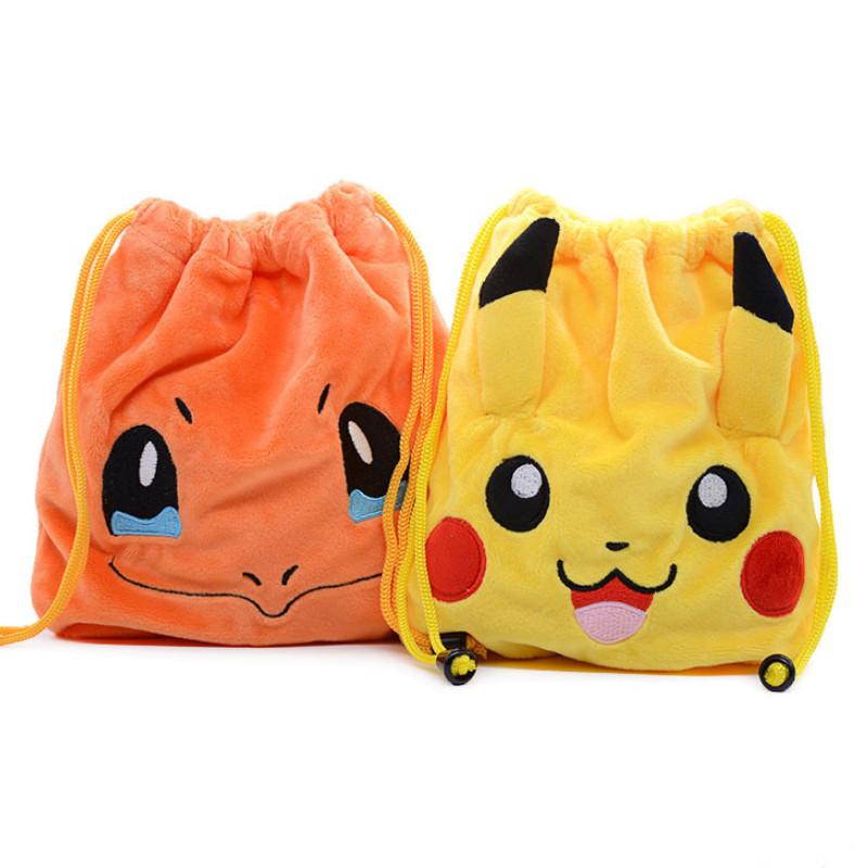 Cute Cartoon Plush Drawstring Bag For Pikachu Charmander Bulbasaur Squirtle Soft Pp Cotton Fill 20cm