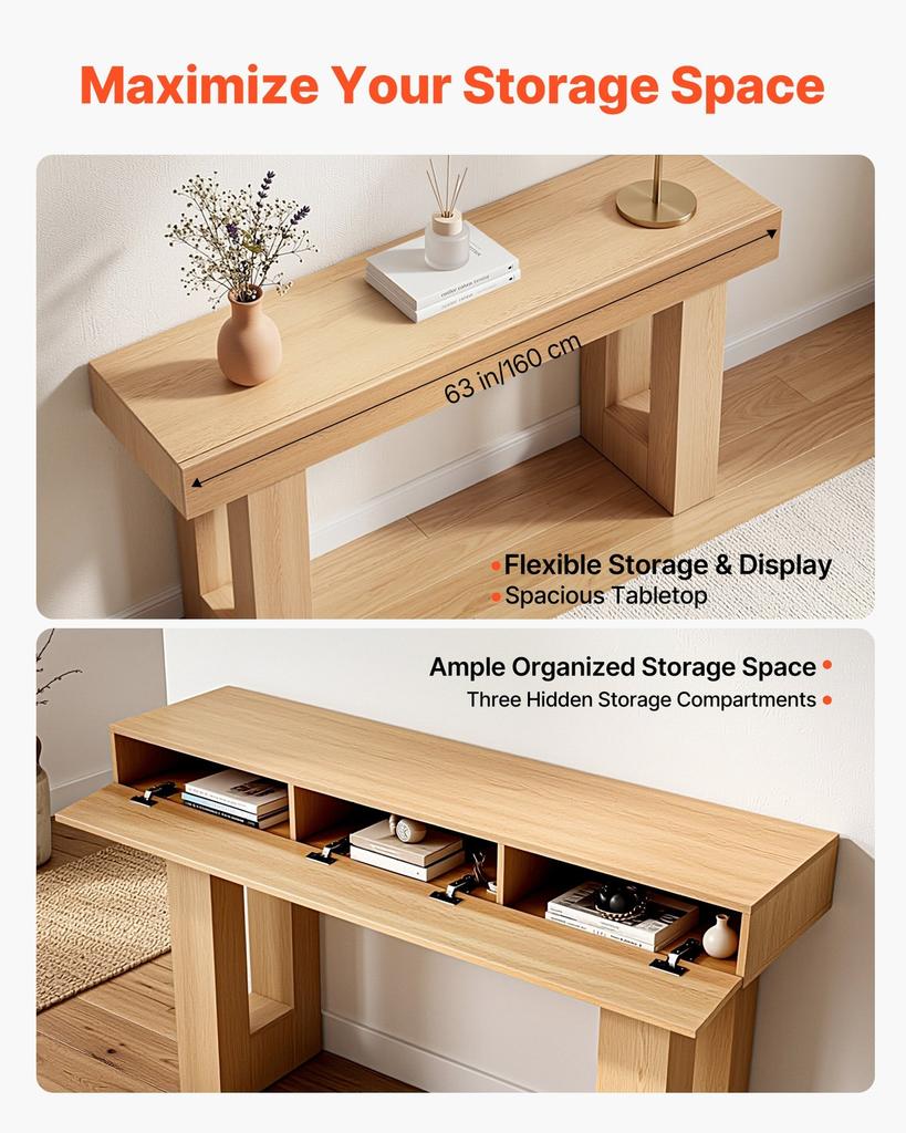 160 cm Console Table, Farmhouse Desk Behind the Couch, Wooden Rectangle Entrance Desk, Narrow Long Sofa Table Accent Stand for Hallway, Bedroom,