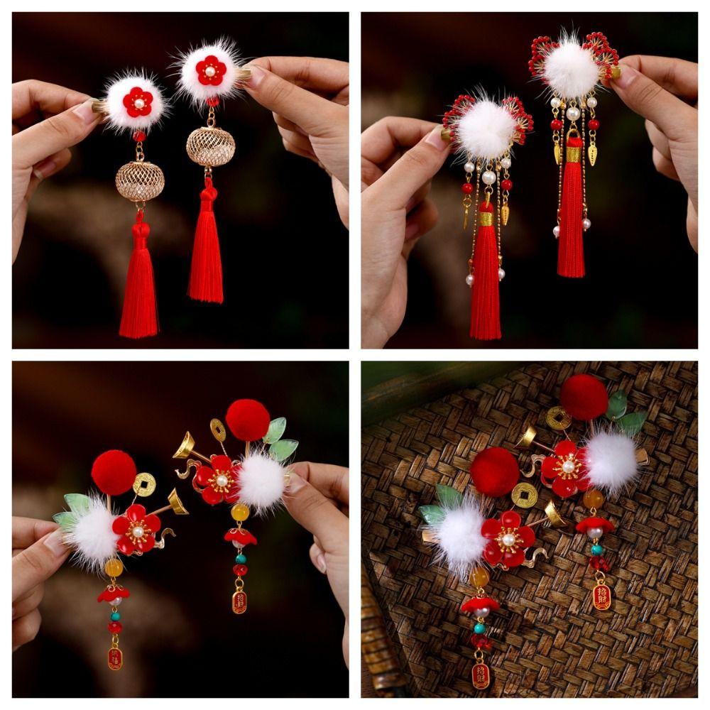 

Hanfu Headdress Chinese Style Hair Clip Hair Accessories Red Hair Clip New Year Red Hairclip Girls