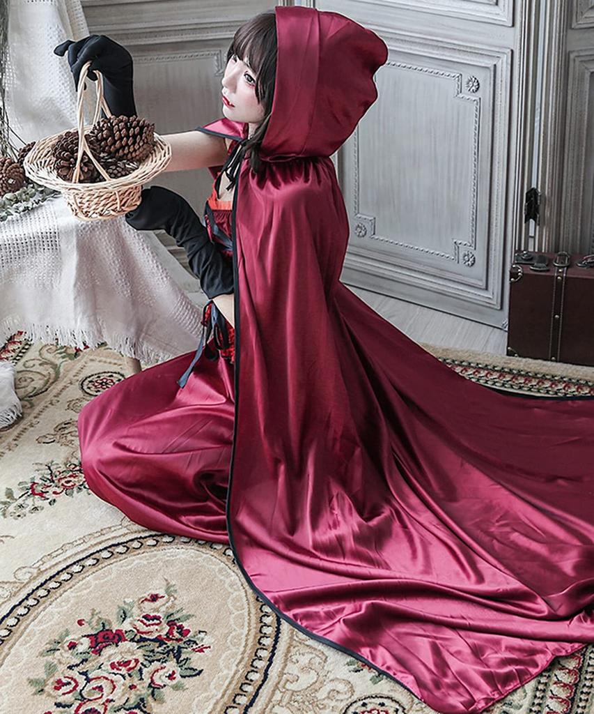 [Milky Time] Little Red Riding Hood Halloween Cosplay Costume, Long Dress with Cloak