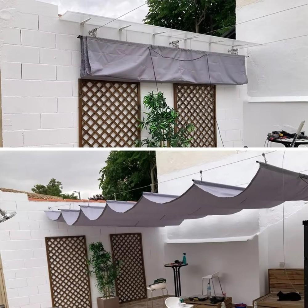 UV Protection Wave Retractable Sun Shade Canopy Waterproof Garden Sunshade Net Pergola Frame