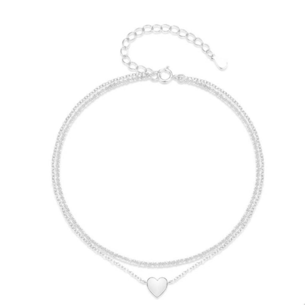 Elegant Sparkling Double Layer Heart Pendant Anklet for Women Bohemian Style Sexy Chain Summer Hoilday Jewelry Gifts