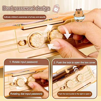 Multifunctional Capibara Pencil Case Large Capacity Password Lock Stationery Box Double Layer High-Tech Pen Box No Stationery