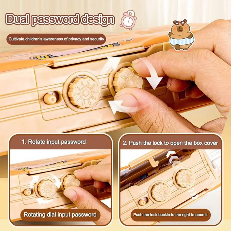 

Multifunctional Capibara Pencil Case Large Capacity Password Lock Stationery Box Double Layer High-Tech Pen Box No Stationery белый