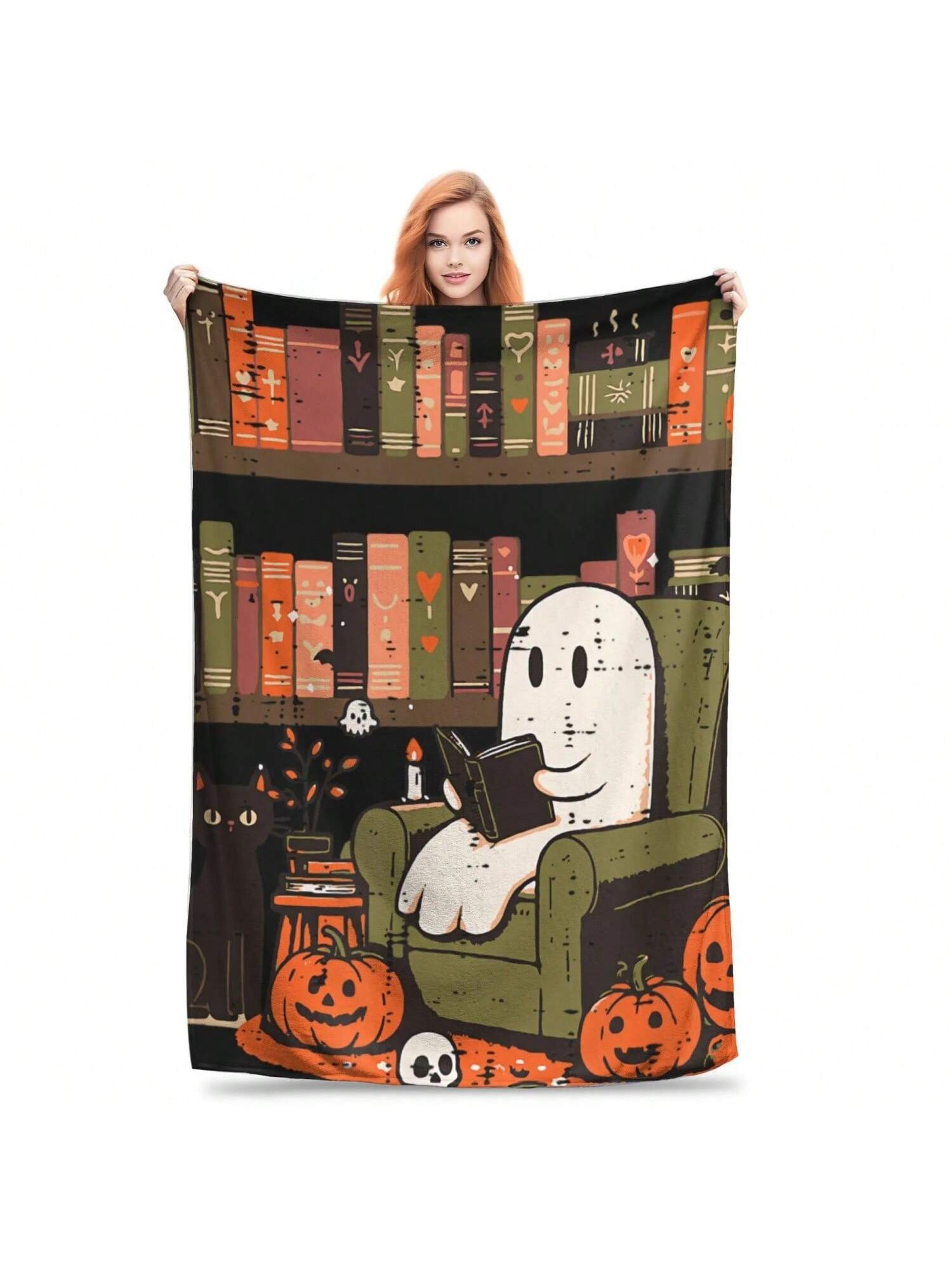 

Ghost Reading Warm Soft Blankets Plush Bedding Throws Novelty Outdoor Bedspread Sofa Bed Cover 75X95CM серый