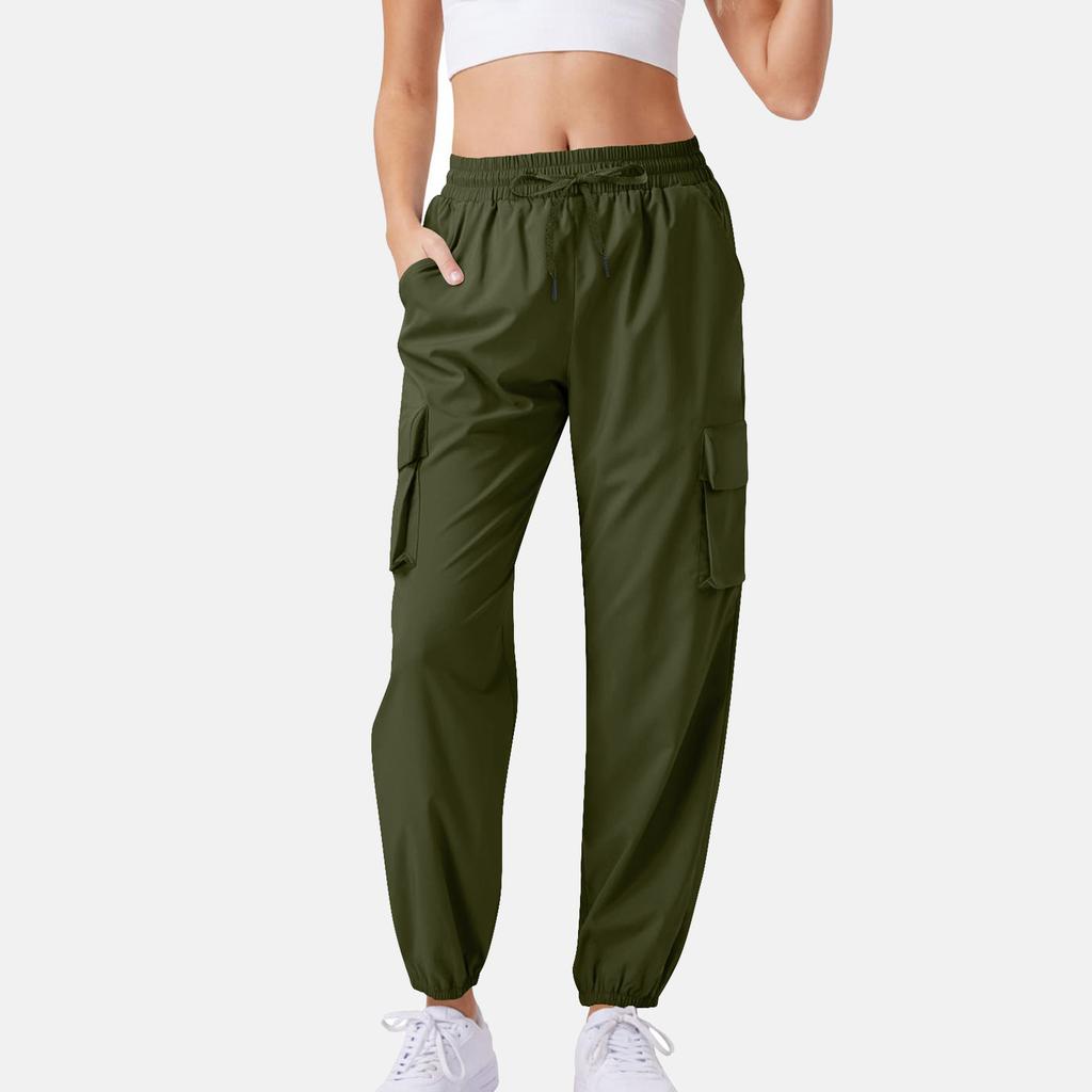 Women's Casual Cargo Pants Solid Color Joggers With Drawstring Waist, Elastic Waistband, Multiple Pockets Trousers