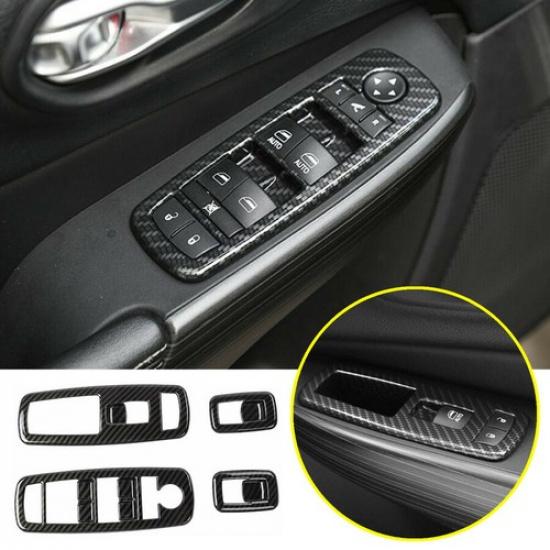 For Jeep Cherokee 2014- Carbon Fiber Interior Window Switch Panel Cover Trim