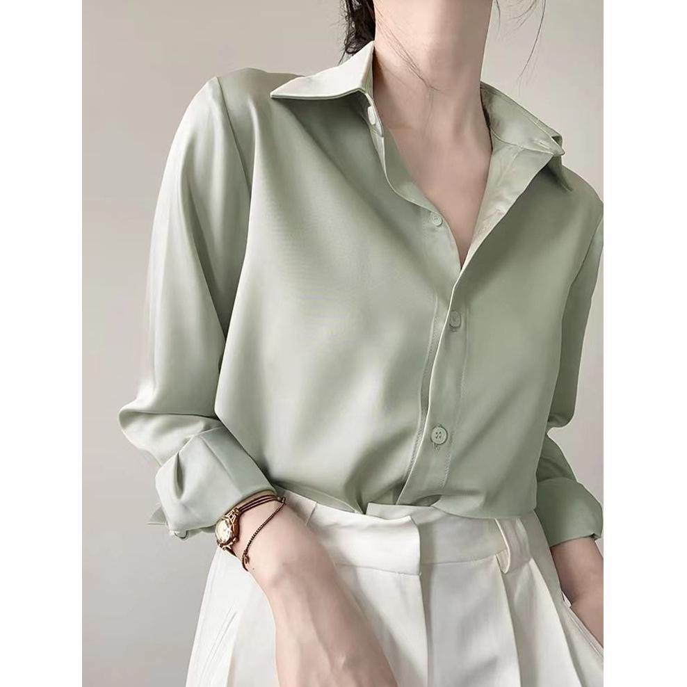 

Women s Designer Long Sleeve Silk Shirt - Versatile & Stylish for Spring/Autumn 2026 Medium зелёный