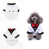Cute Striped Dog Tuxedo Tailcoat Wedding Outfit Gentleman Pet Suit with Bow Tie for French Bulldog Halloween Costume