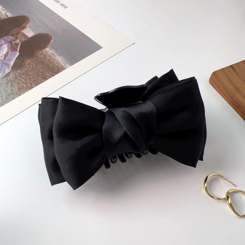 Vintage French Large Hair Bow Ties Claws Elegant Solid Color Big Bow Hair Clip Satin Butterfly Bow Hairpin Girl Hair Accessories