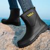 TNIKA Men's Short Rain Shoes Waterproof Saliva Shoes Medium Tube Non-slip Velvet Water Shoes Fashionable Fishing Rain Boots Wear-resistant