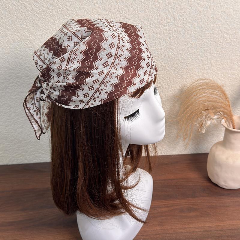 Hair Scarf Vintage Brown Polka Dot Floral Print Square Headscarf Hairbands Bandana Headbands for Women Girl Hair Accessories 1pc