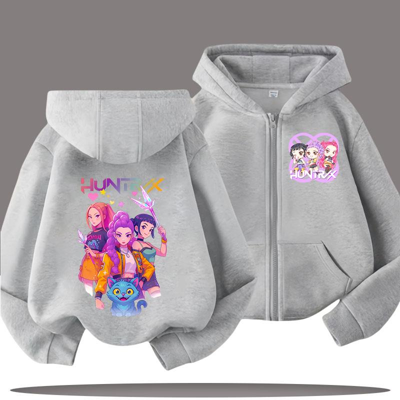 Hettegenser for barn med glidelås - K-pop Demon Hunters Jente Casual Topp - Gutt Sportsskjorte - Tegneserietrykk - Høst/vinterjakke