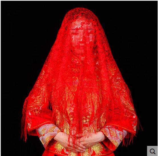 

Bridal Red Veil Scarf Headdress Shawl for Weddings
