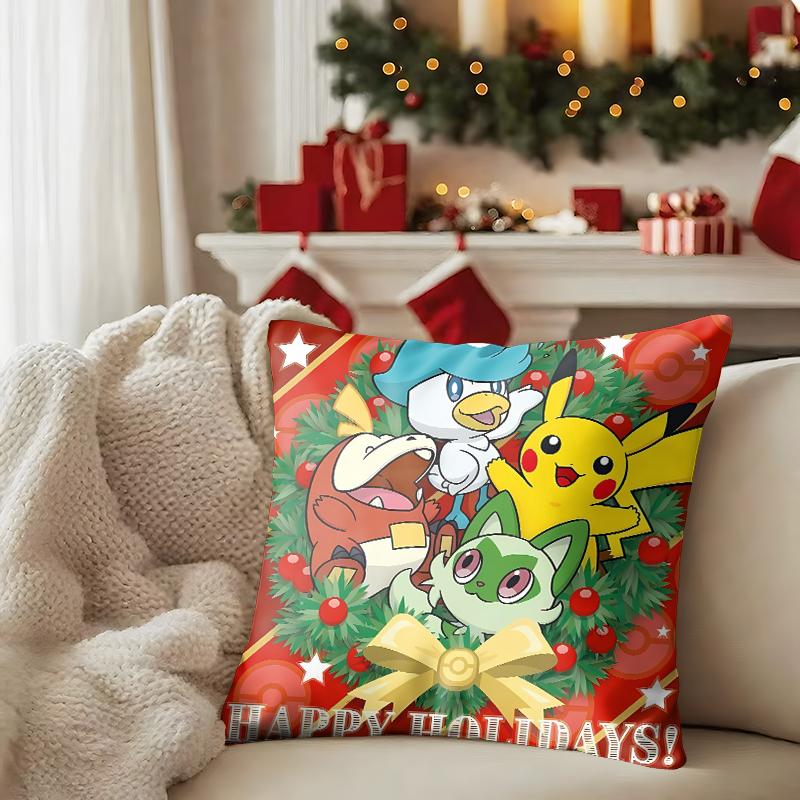Pikachu Wears a Hat and Cute Christmas Pillow Case To Enhance the Sense of Home Atmosphere