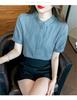 Summer 2024 Women's Stand-up Collar Retro Jacquard Cotton Shirt