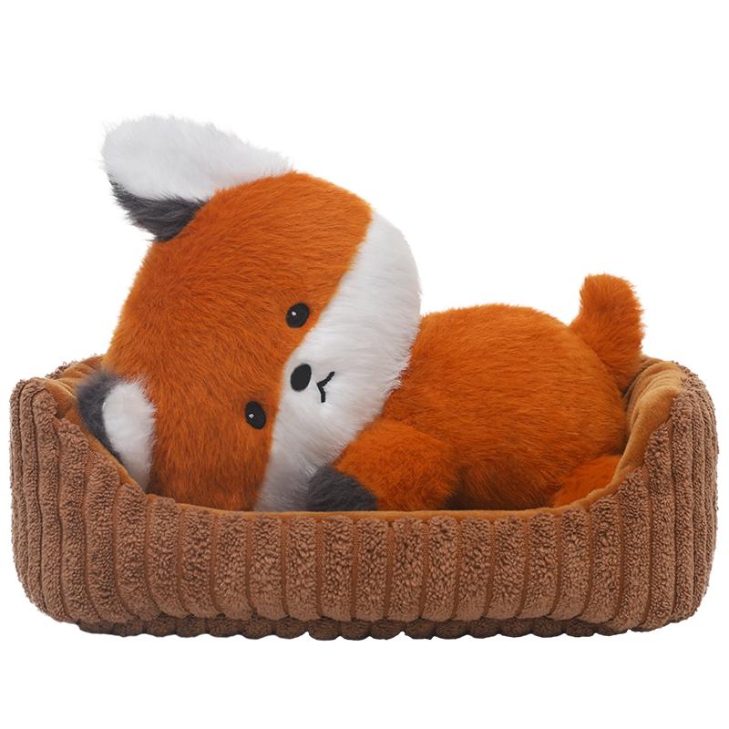 

High Quality Lying Black Cat Fox Capybara in Nest Super Cute Cartoon Stuffed Animals Cuddly Plushie for Kids Birthday Gift оранжевый