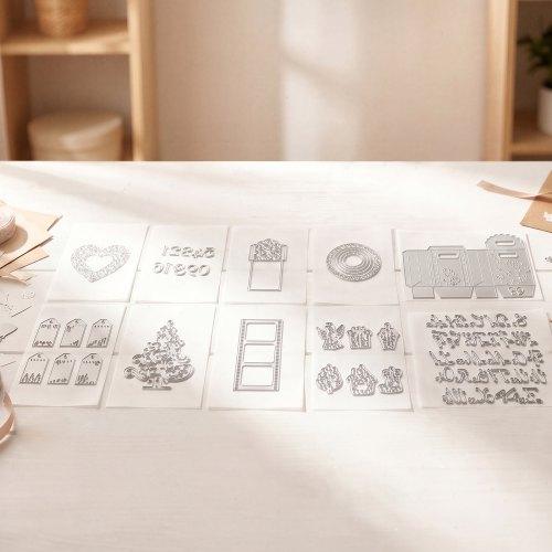 VEVOR Cutting Dies, 10 Pieces Metal Die Cuts, Compatible with VEVOR Die Cutting and Embossing Machine, Letters, Numbers, Tree Patterns