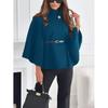Womens Winter Elegant Wool Blend Cape Coat With Belted Waist Stand Collar